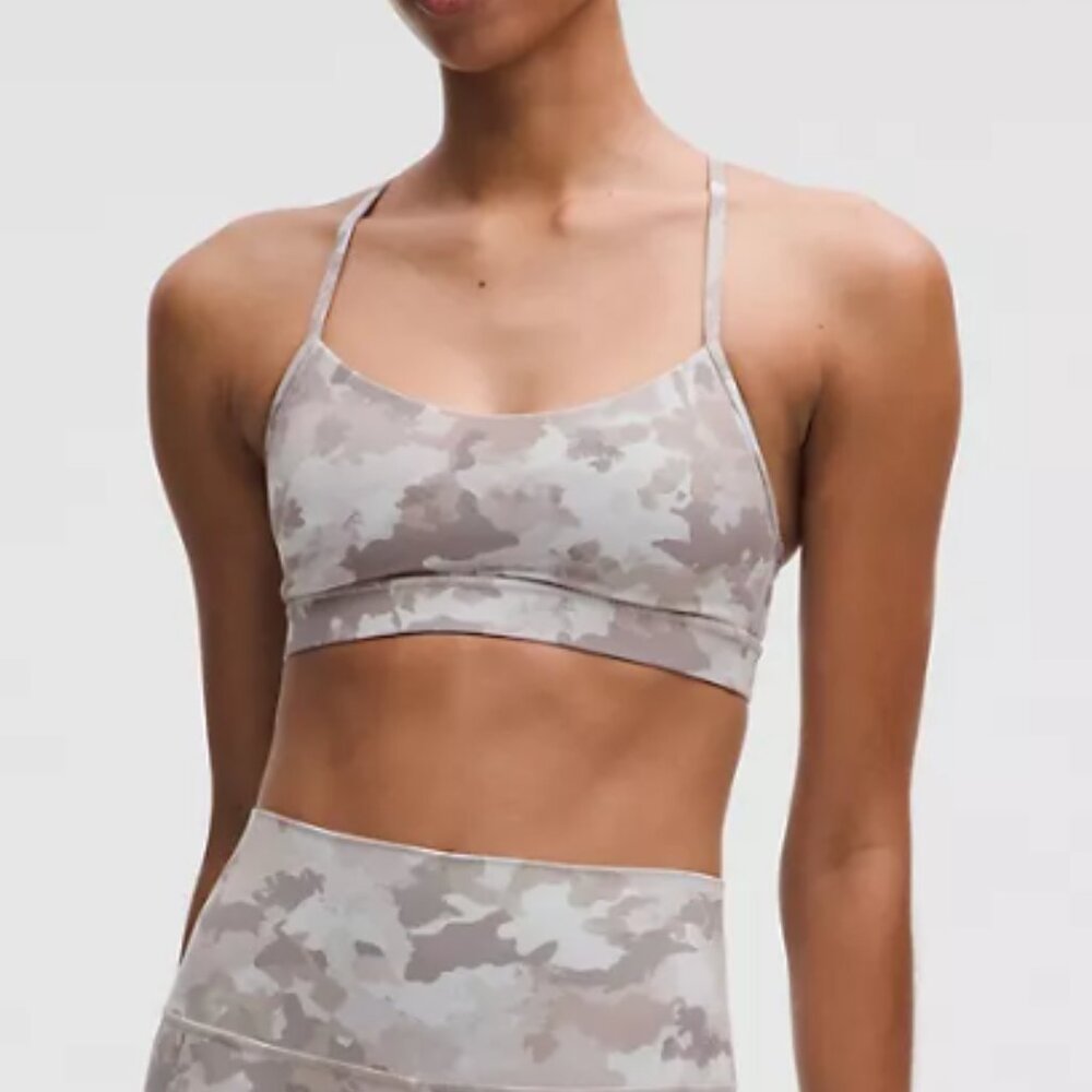 Lululemon Flow Y Bra Nulu, Light Support, A–C Cups in Thawed Camo, Size 8